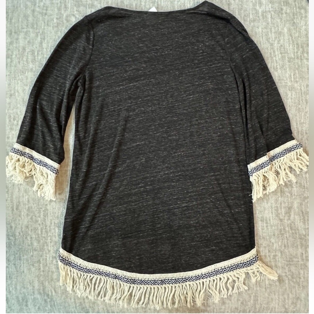 Cato Boho Knit Braided Crochet Fringe Top Cover Up shirt dress Women’s Medium - Picture 3 of 7